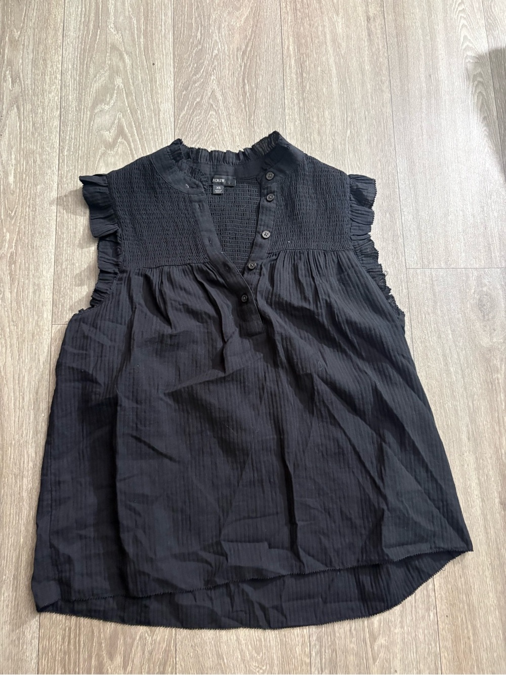 J. Crew Black Sleeveless Ruffle-Yoke Blouse